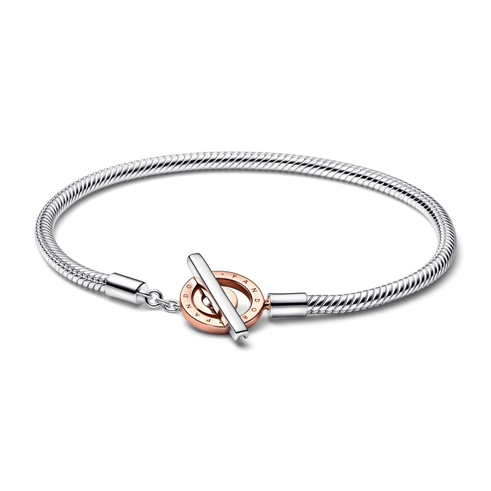 Pandora Signature Two-tone Logo T-Bar Snake Chain Bracelet, 7.1"
