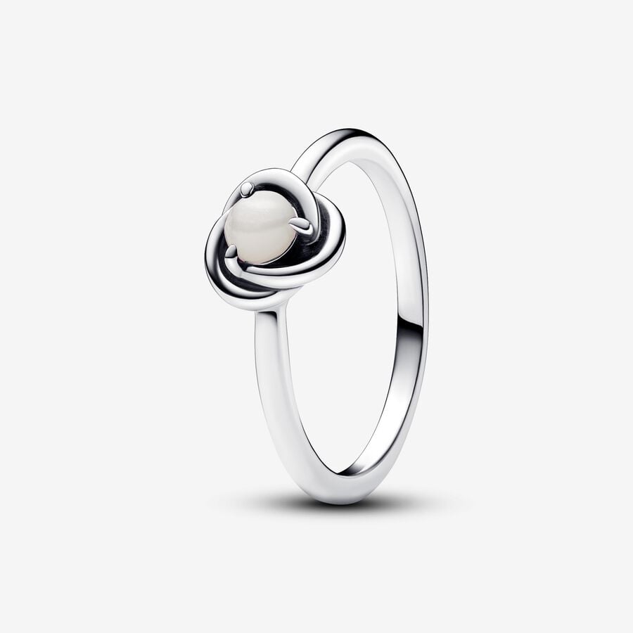 Pandora June White Bioresin Man-Made Mother of Pearl Eternity Circle Ring, Size 7