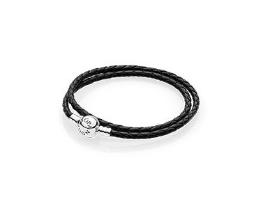 Pandora Moments Double Black Leather Bracelet, 15"
