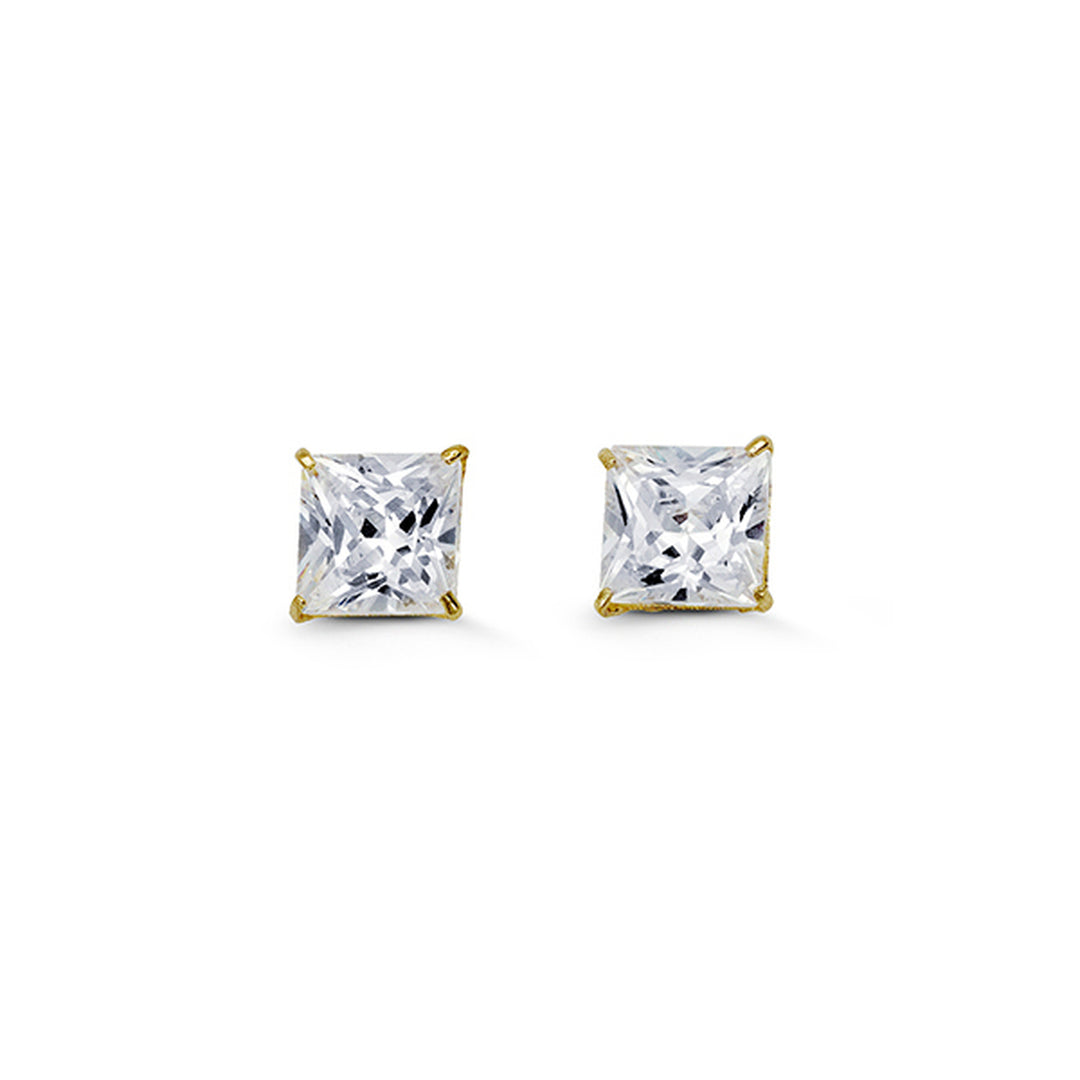 14k Yellow Gold 6mm Square CZ Stud Earrings