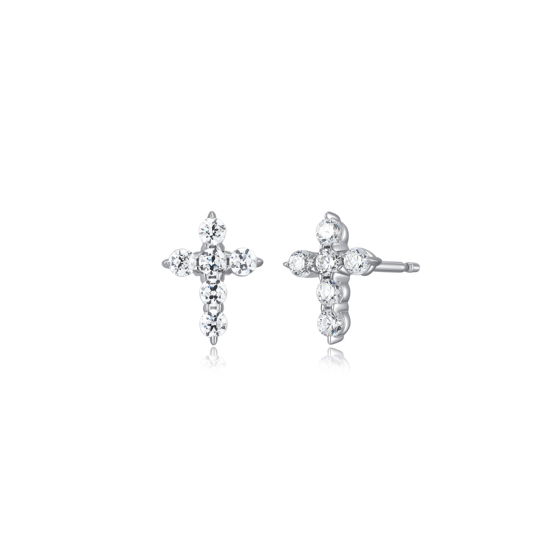Silver CZ Cross Earrings