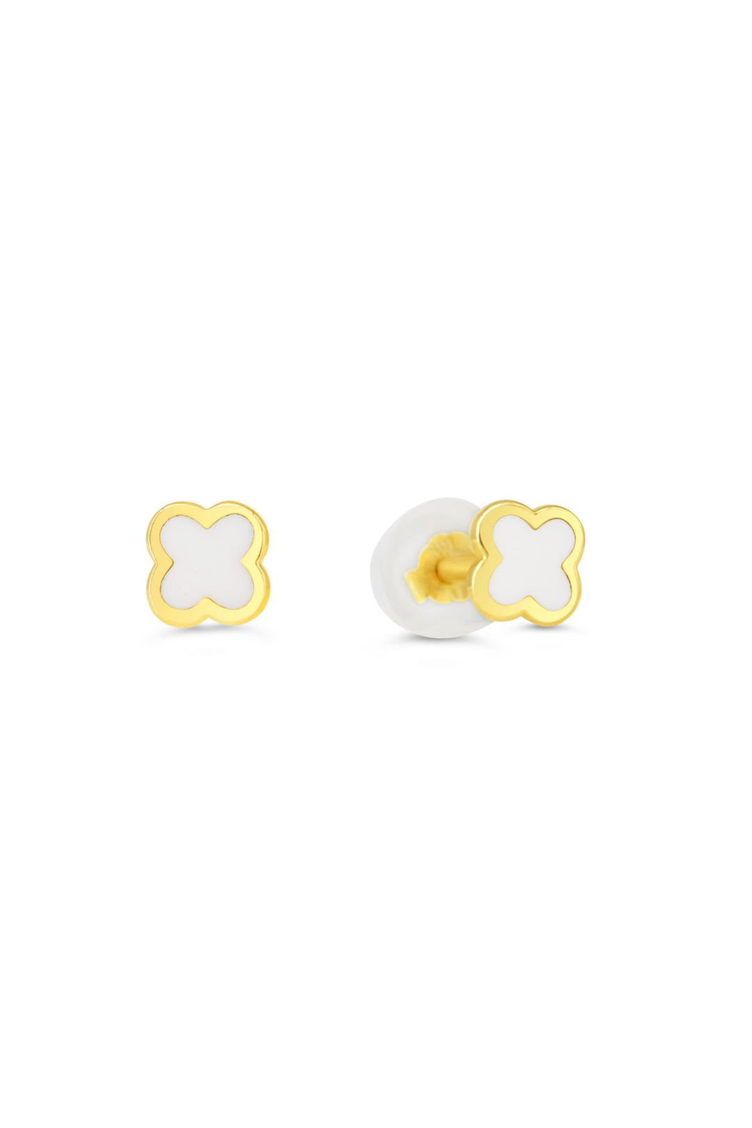 Baby 10K White Enamel Clover Stud Earrings