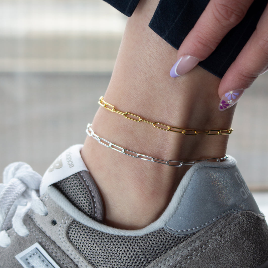 Paperclip Link Anklet, 10"