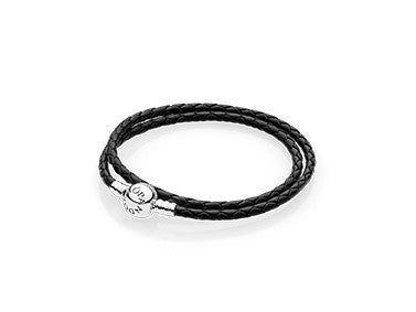 FINAL SALE - Pandora Moments Double Black Leather Bracelet, 13.8"