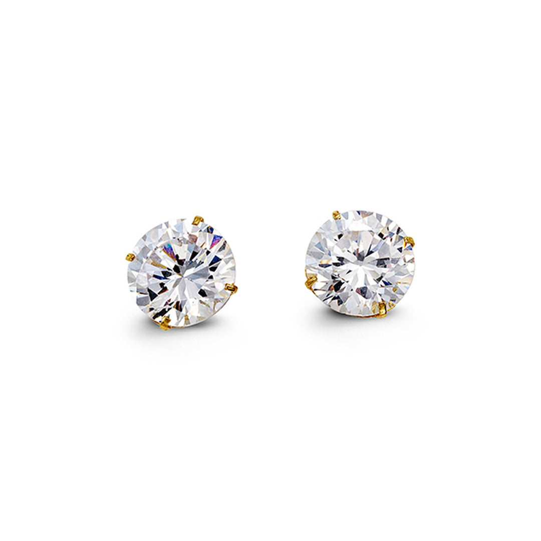 14K CZ Stud Earrings, 8mm