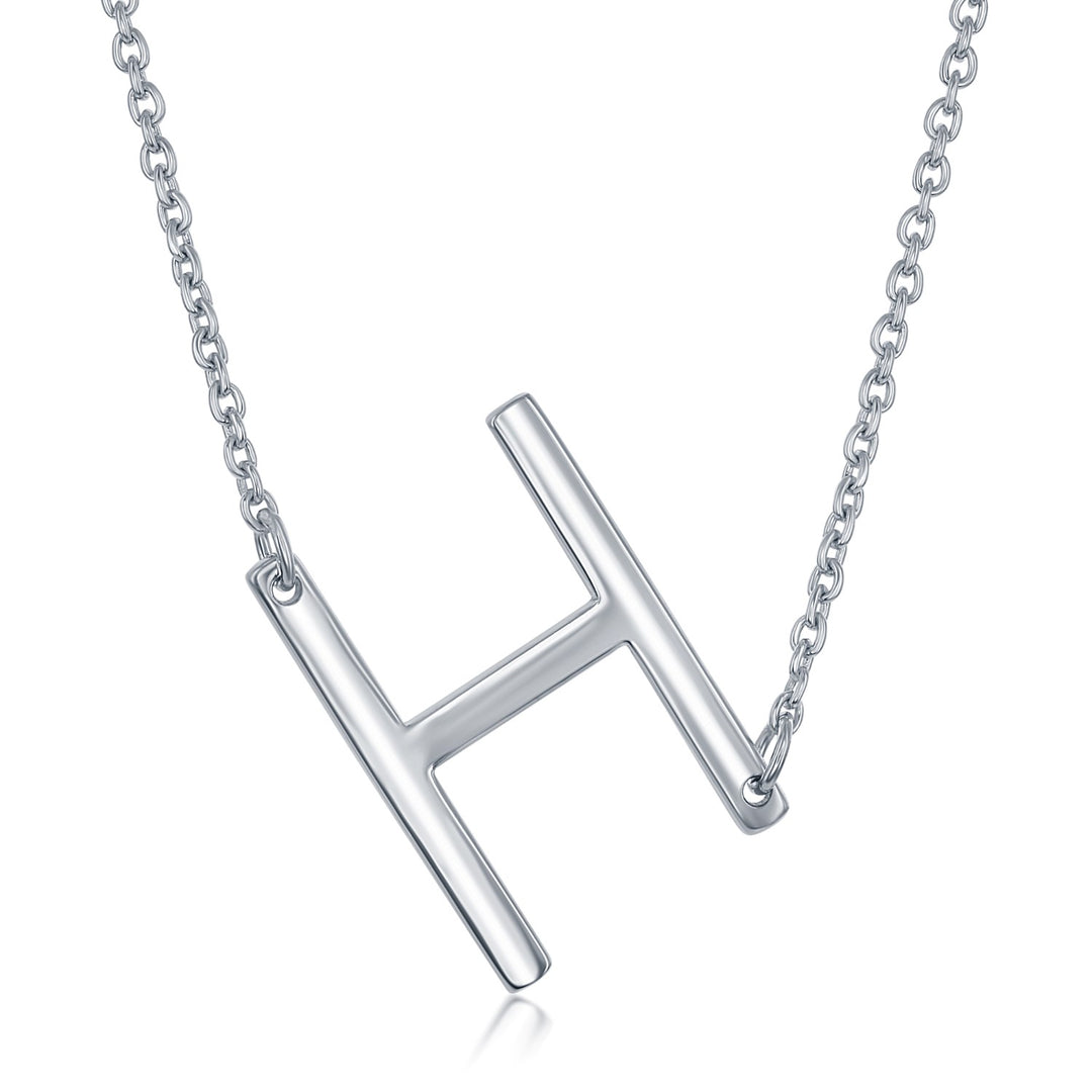 Silver Sideways Inital Necklace- H