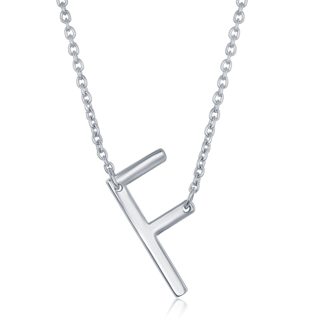 Silver Sideways Inital Necklace- F