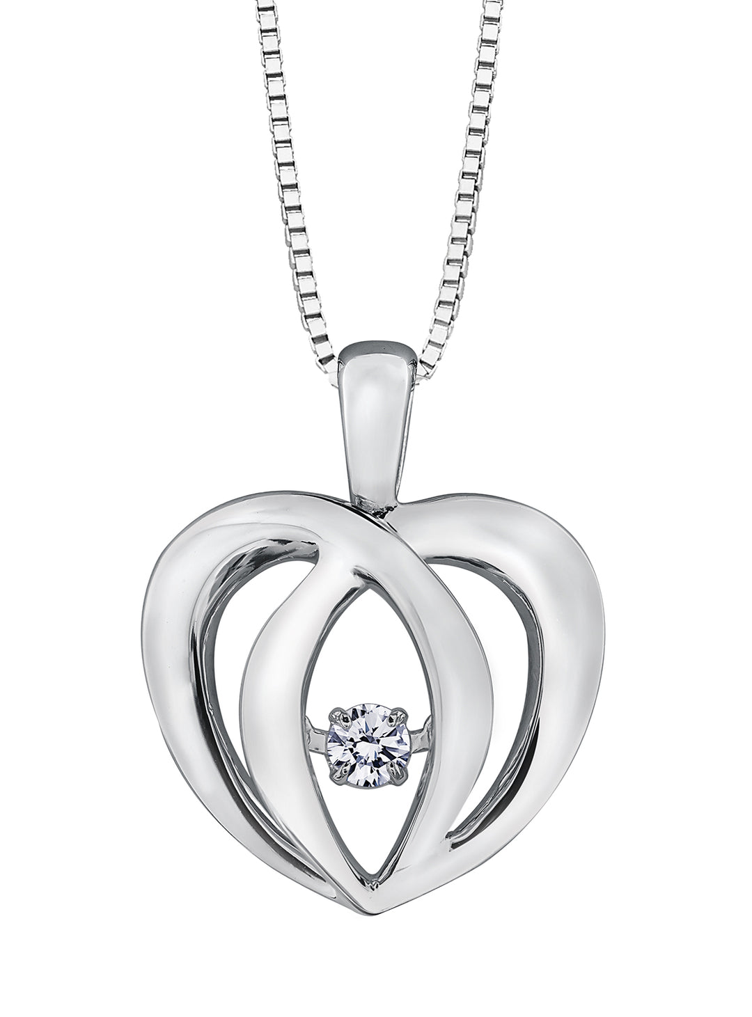 Sterling Silver 0.05TDW Diamond Heart Necklace, 18"
