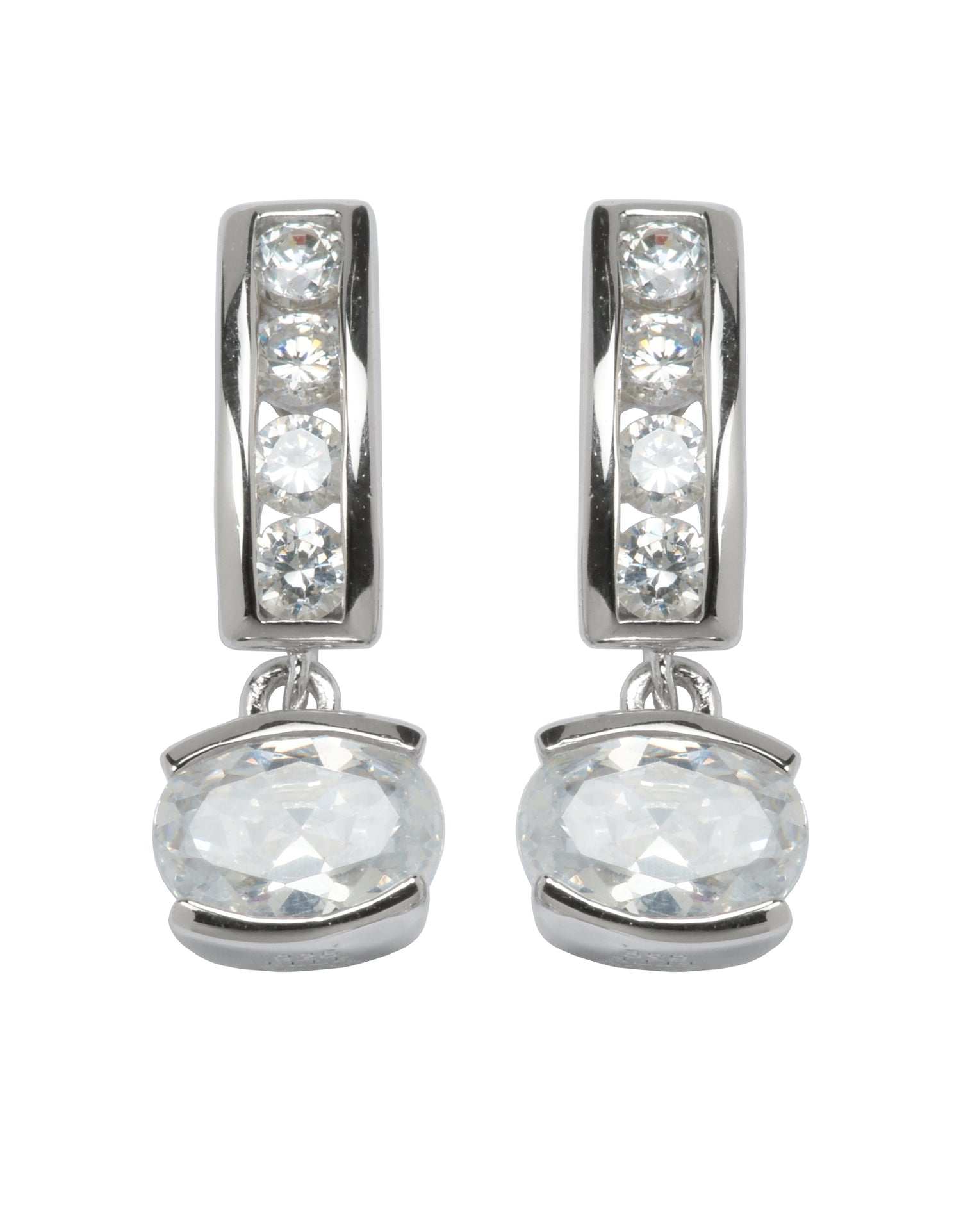 ELLE Sterling Silver 19mm Oval CZ Drop Stud Earrings