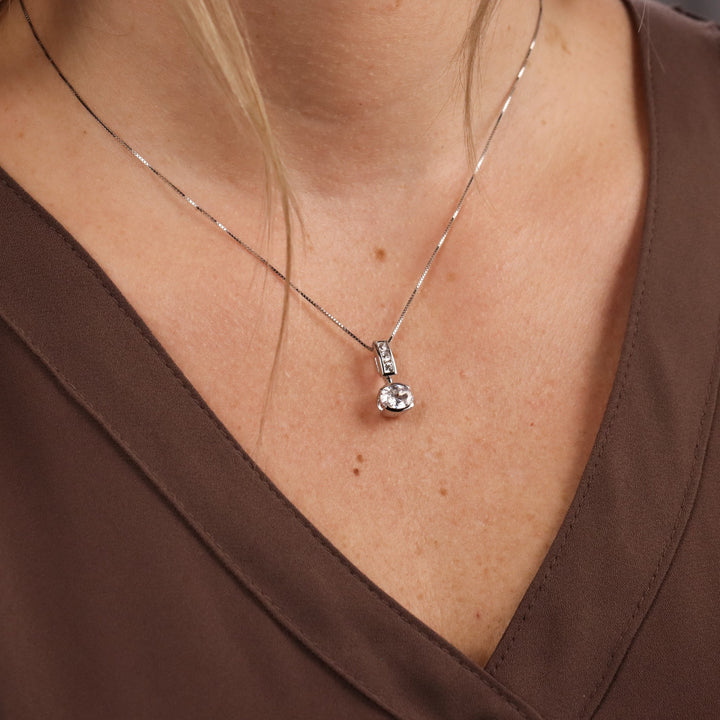 ELLE Sterling Silver Oval CZ Drop Necklace
