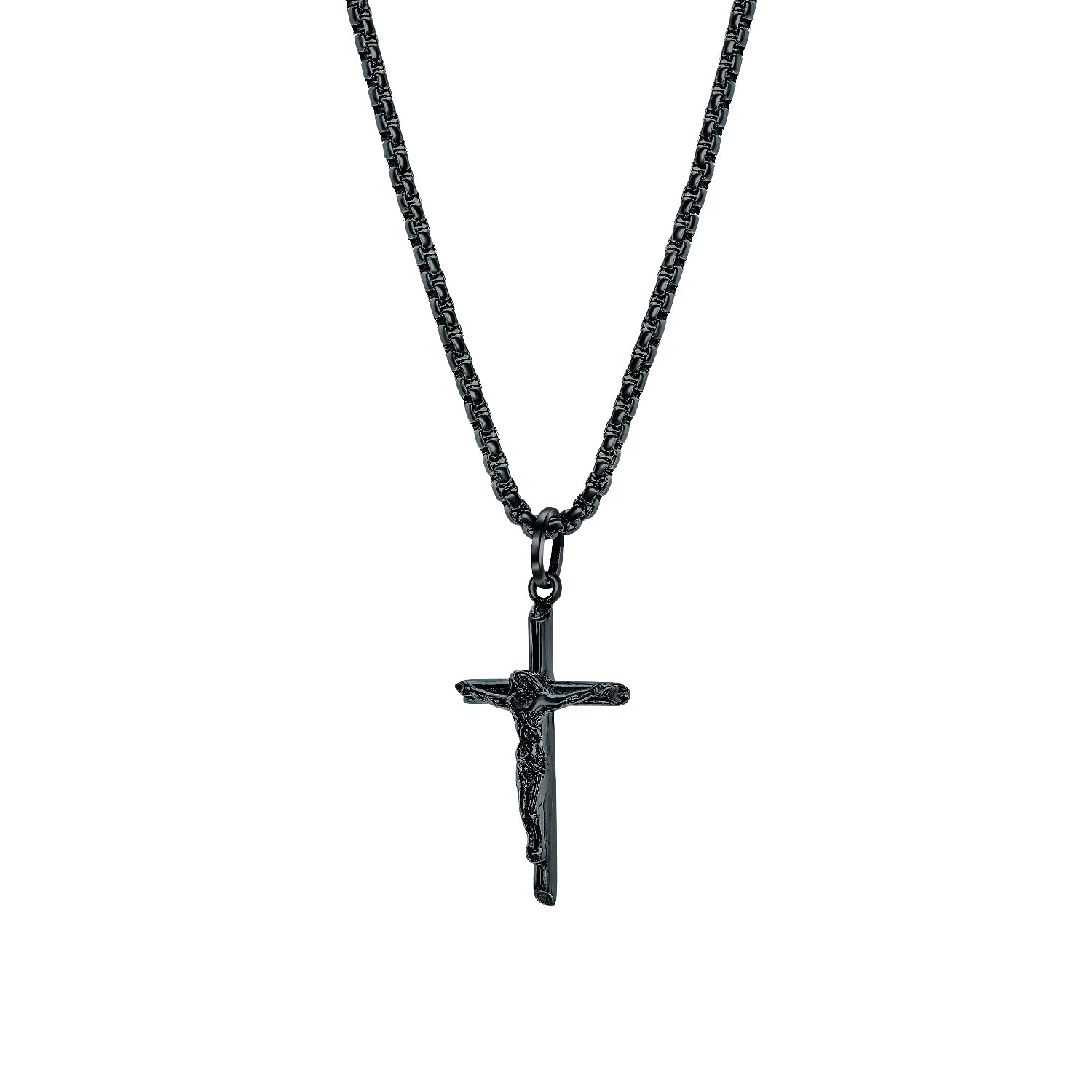 Stainless Steel Gunmetal Plated Jesus Cross Necklace.