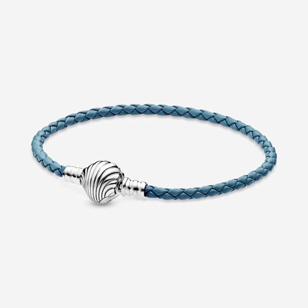 Pandora Moments Seashell Clasp Turquoise Braided Leather Bracelet, 7.5"