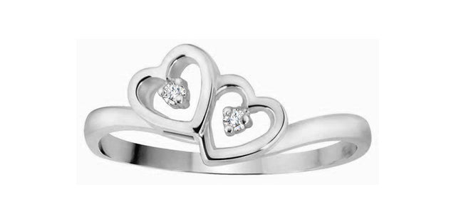 10K White Double Heart Ring
