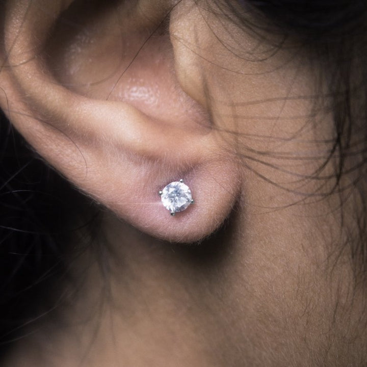 Sterling Silver Stud Lab Grown Diamond Earrings, 1.00 CT Center
