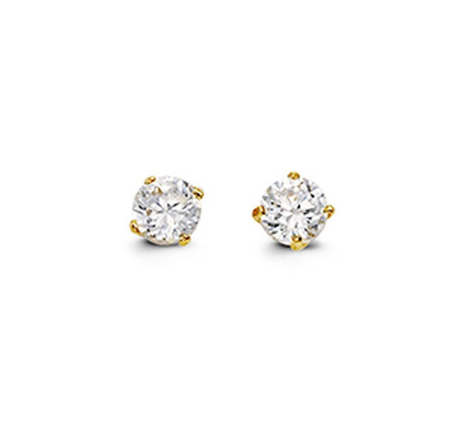 14K Round Solitaire CZ Stud Earrings, 3MM