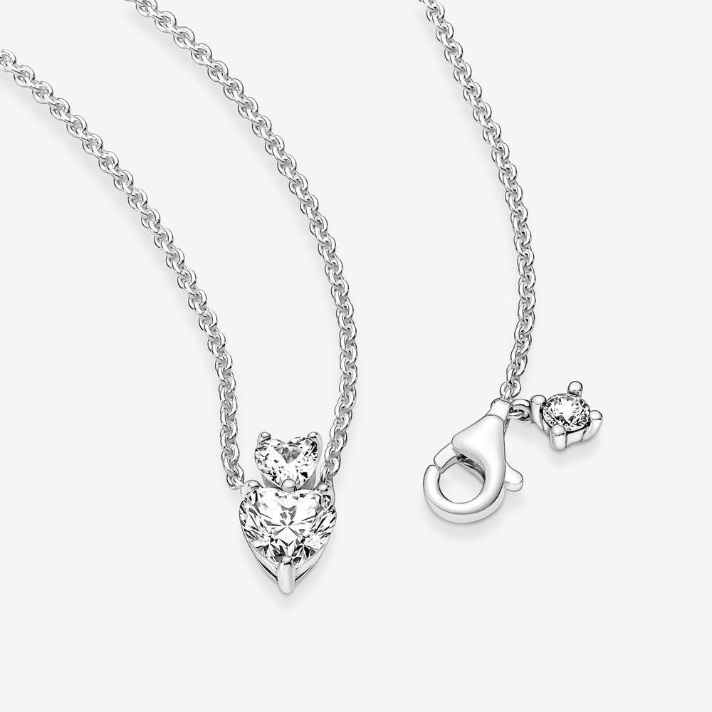 Pandora Double Heart Pendant Sparkling Collier Necklace, 17.7"