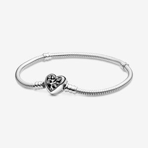 Pandora Moments Family Tree Heart Clasp Snake Chain Bracelet, 8.3"