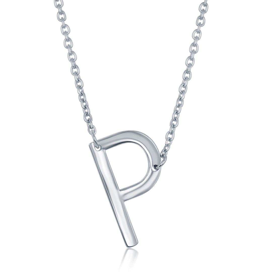 Silver Sideways Inital Necklace- P