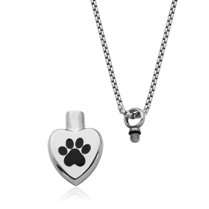 Steelx Heart Shaped Urn Pendant with a Paw Print