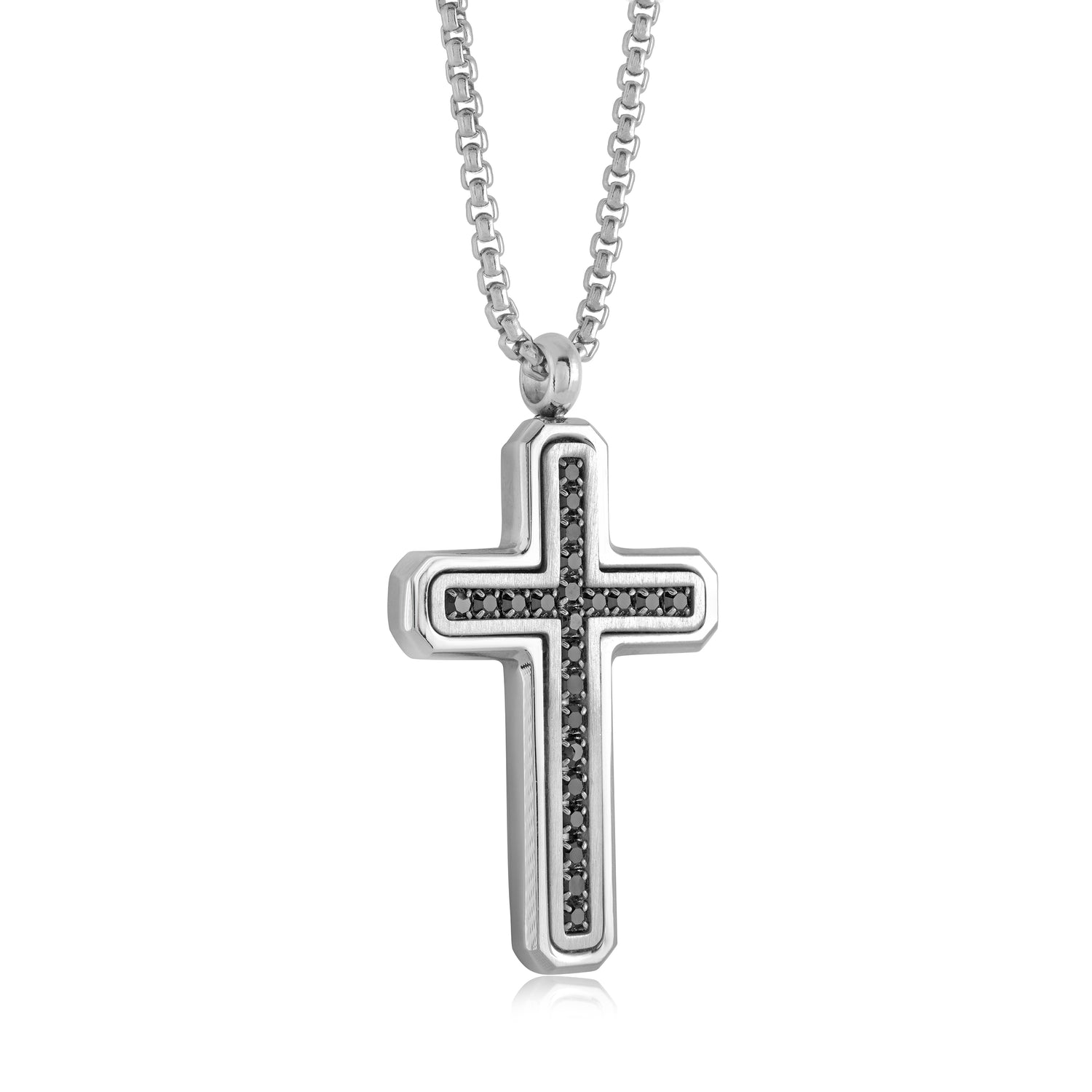 Italgem Steel Black CZ Cross Pendant