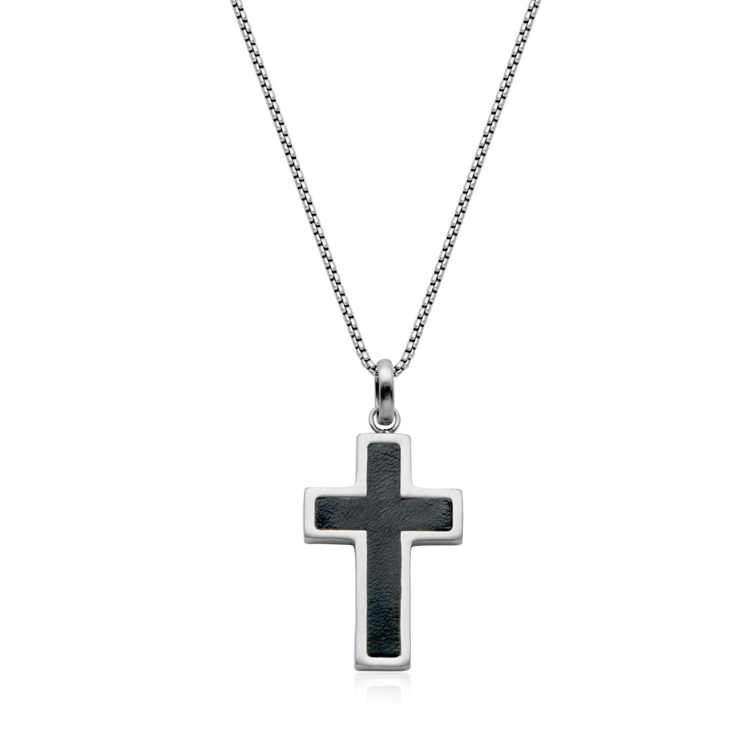 STEELX Black Leather Cross Necklace