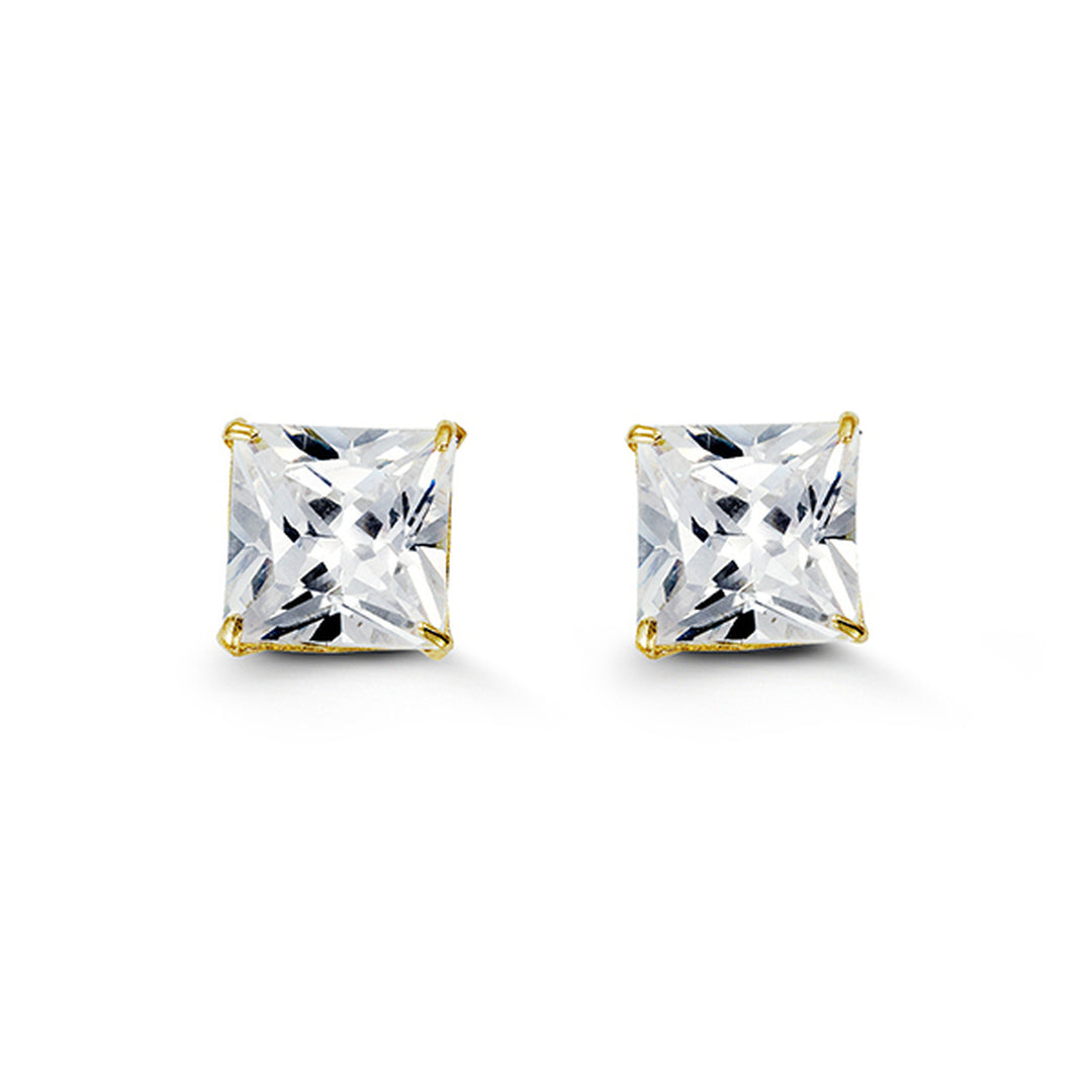 14k Yellow Gold 8mm Square CZ Stud Earrings