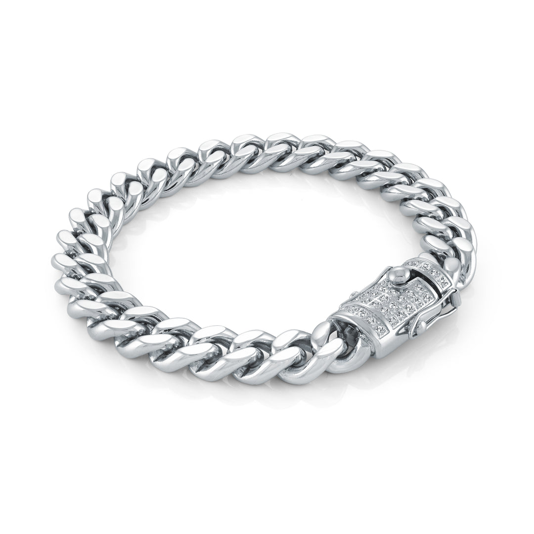 Italgem Steel 10mm CZ Cuban Link Bracelet, 8"