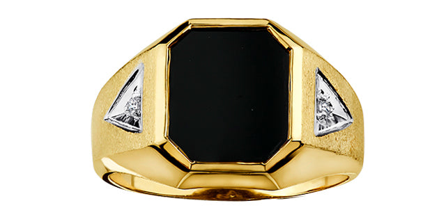 10K Blzck Onyx & Diamond Signet Style Ring