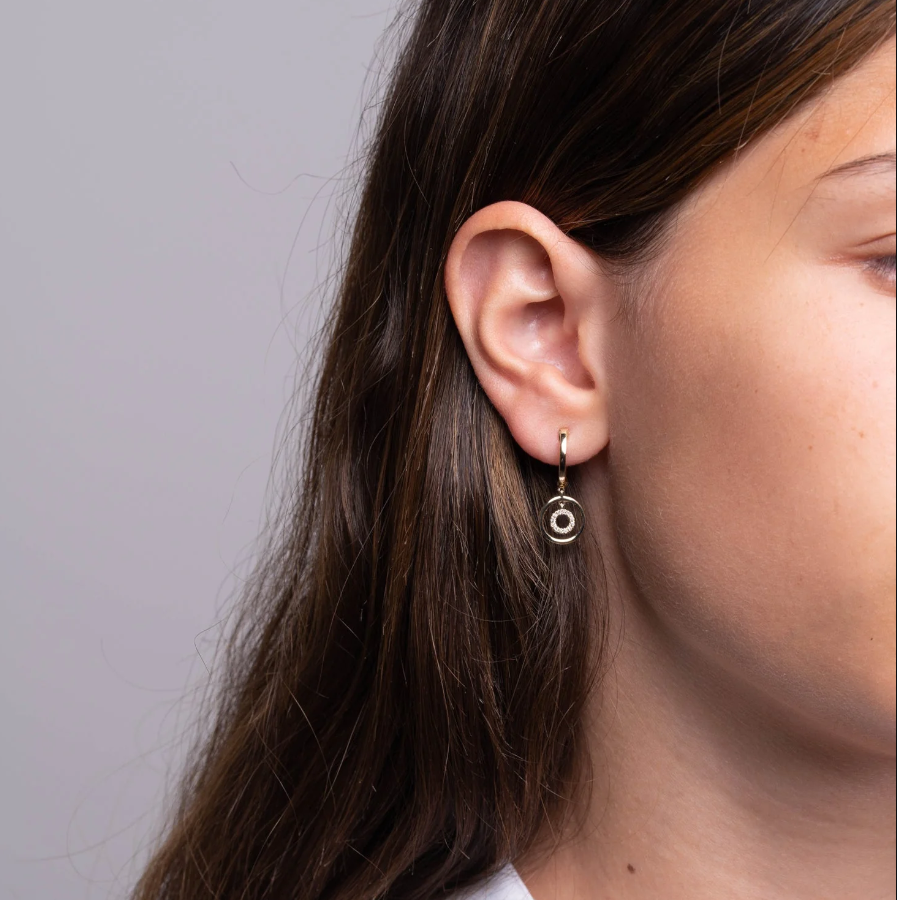 10k Gold Hoop And Dangle Diamond Earrings. 0.07tdw