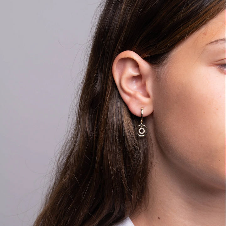 10k Gold Hoop And Dangle Diamond Earrings. 0.07tdw