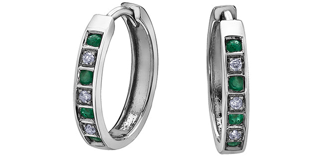 10k Emerald and Diamond Huggies