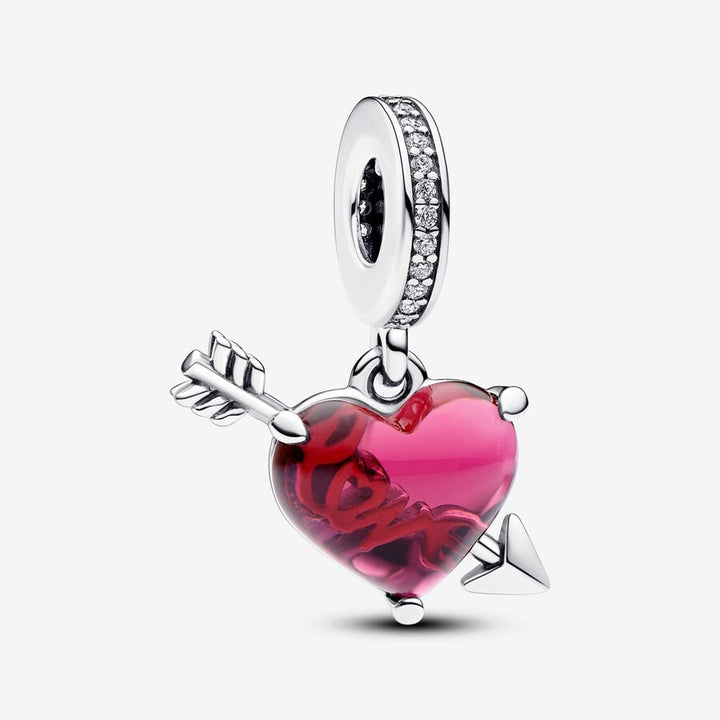 FINAL SALE - Pandora Red Heart & Arrow Murano Glass Dangle Charm