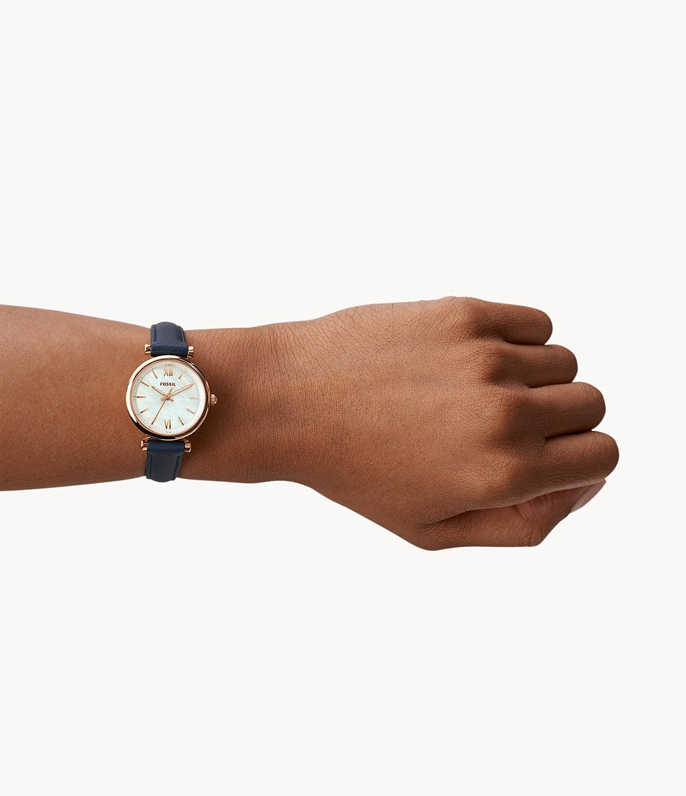 Fossil Carlie Mini Three-Hand Navy Leather Watch