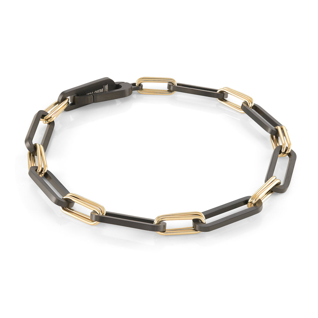 Italgem Steel Black & Gold IP U-Link Bracelet, 8"