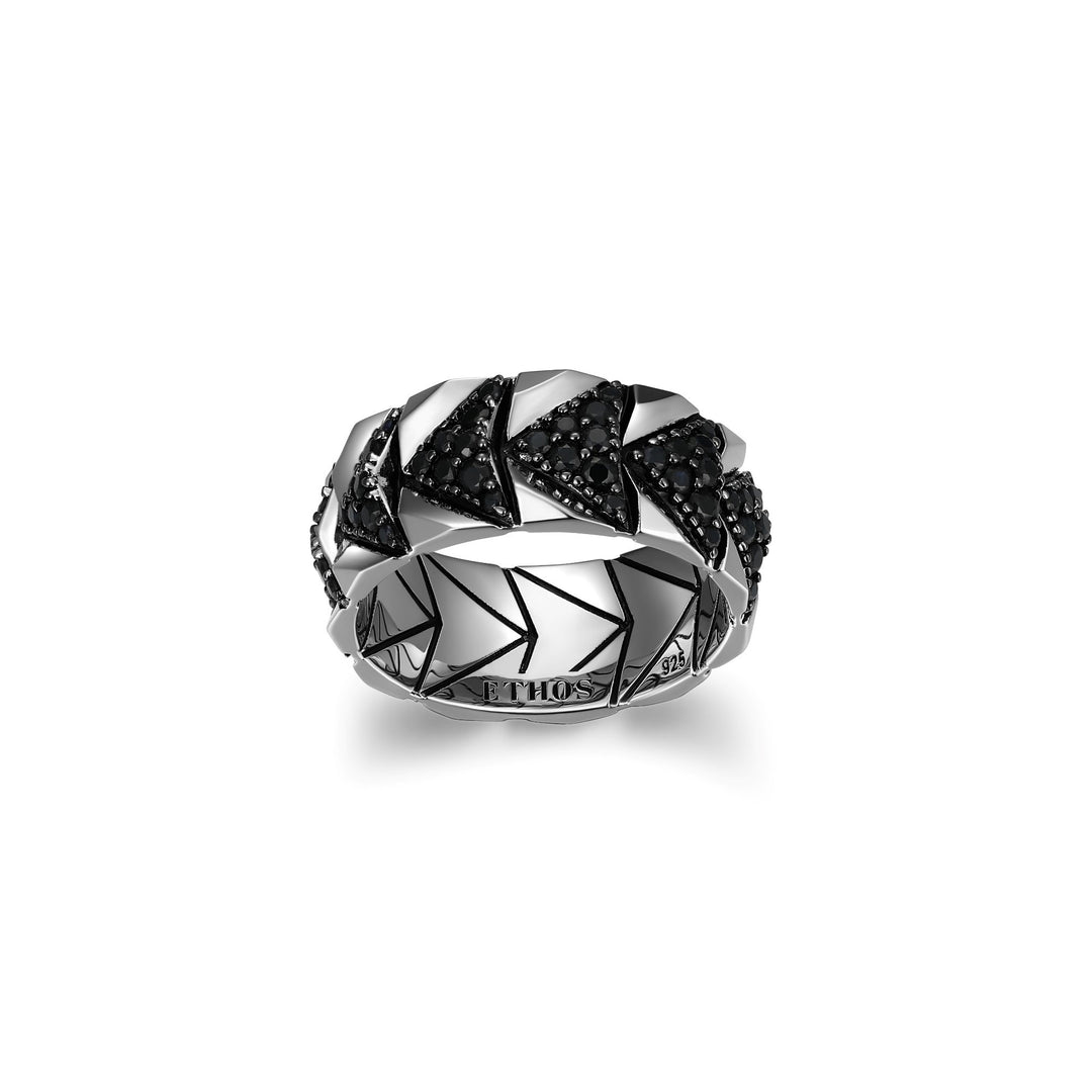 ETHOS "Chevron" Silver Black Sapphire Ring