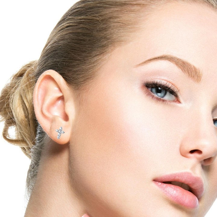 Sterling Silver CZ Cross Earrings