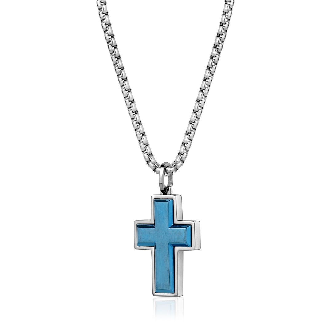 Stainless Steel Blue Plated Cross Necklace.