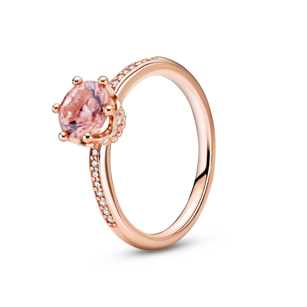 Pandora Pink Sparkling Crown Solitaire Ring, Size 9