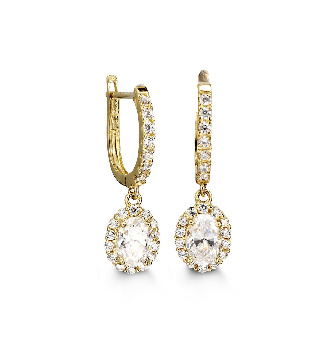 10K Dangle Halo Hoop Earrings