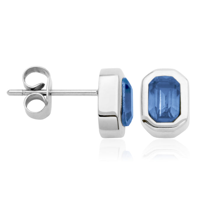 SteelX Stud Earrings with Blue Glass Stones