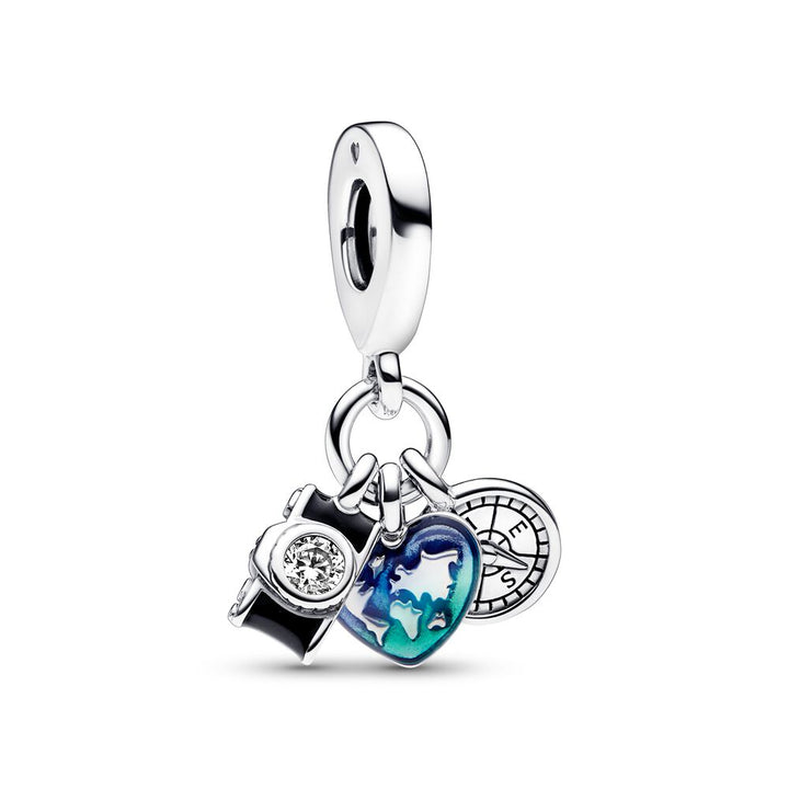 FINAL SALE- Pandora Camera, Heart & Compass Triple Dangle Charm