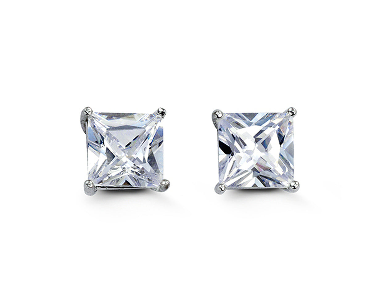Bella Sterling Silver 8mm Square CZ Stud Earrings