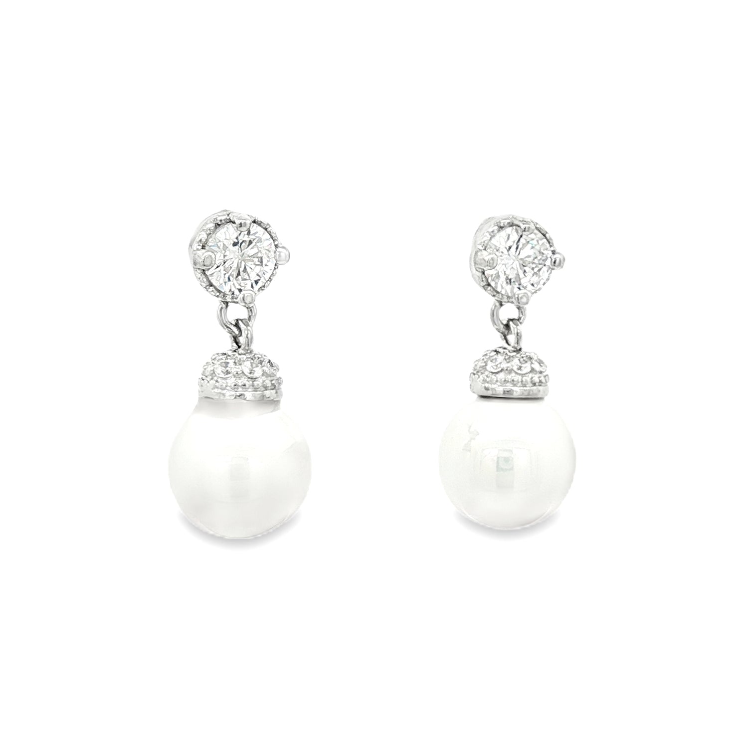 8MM Pearl & CZ Dangle Earring, Sterling Silver