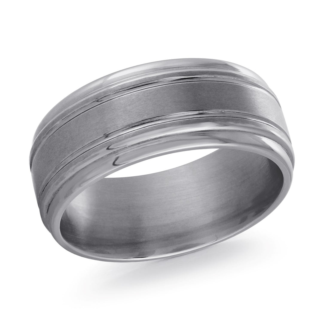 Comfort Fit Tantalum 7MM Wedding Band with Satin Finish and Polished Accent Lines