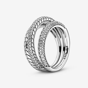 Triple Band Pavé Snake Chain Pattern Ring, size 7.5