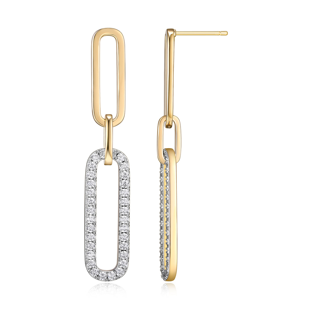 Charles Garnier Gold Plated Silver Paperclip Stud Earrings CZ