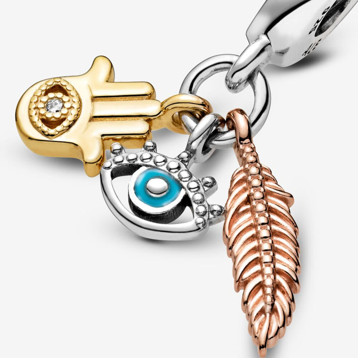 Pandora Moments Hamsa, All-Seeing Eye & Feather Spirituality Dangle Charm