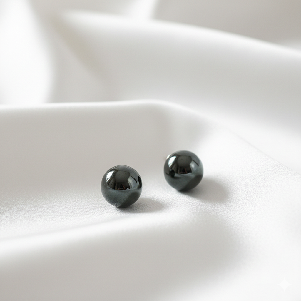 10.2MM Emulated Pearl Stud Earrings, Black