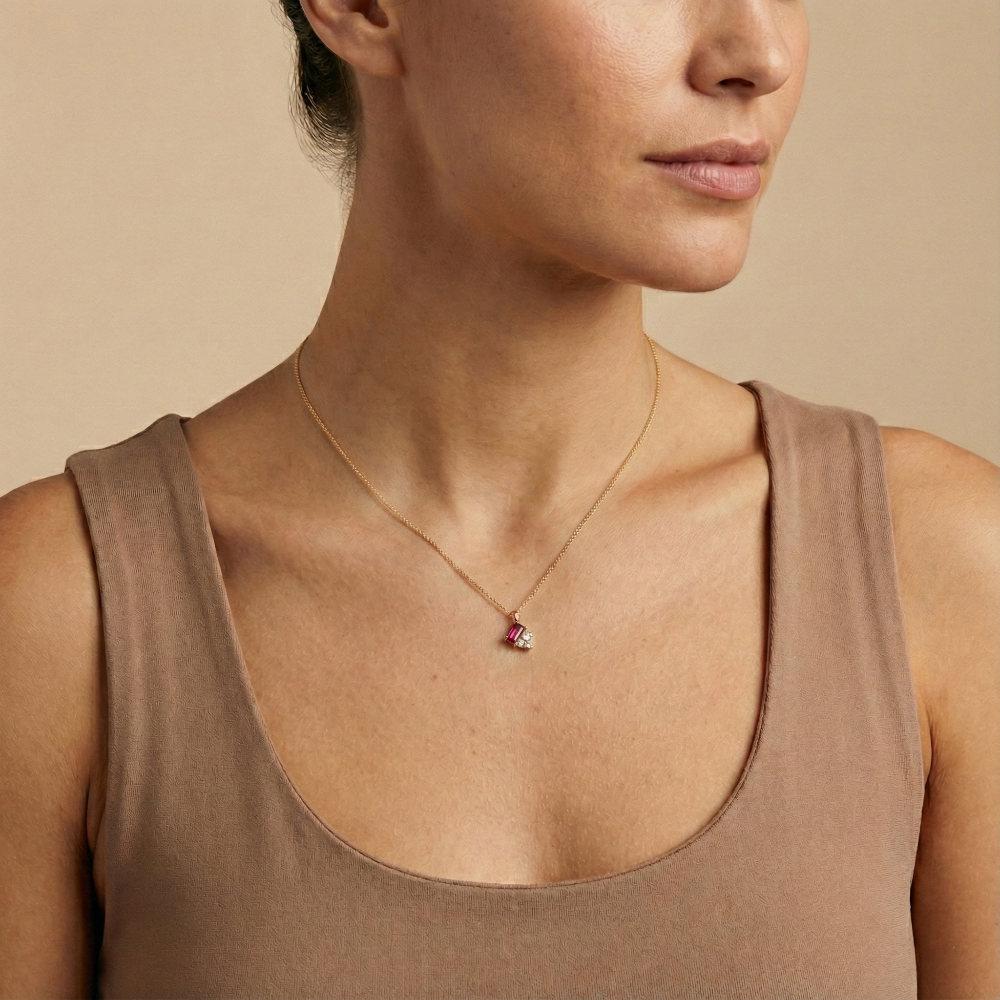 10 Karat Rhodolite Garnet & Diamond Drop Necklace