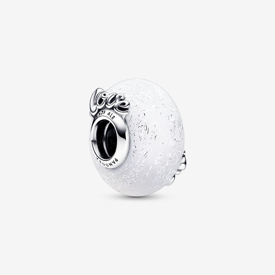 Pandora Glittery White Murano Glass Mum & Love Charm